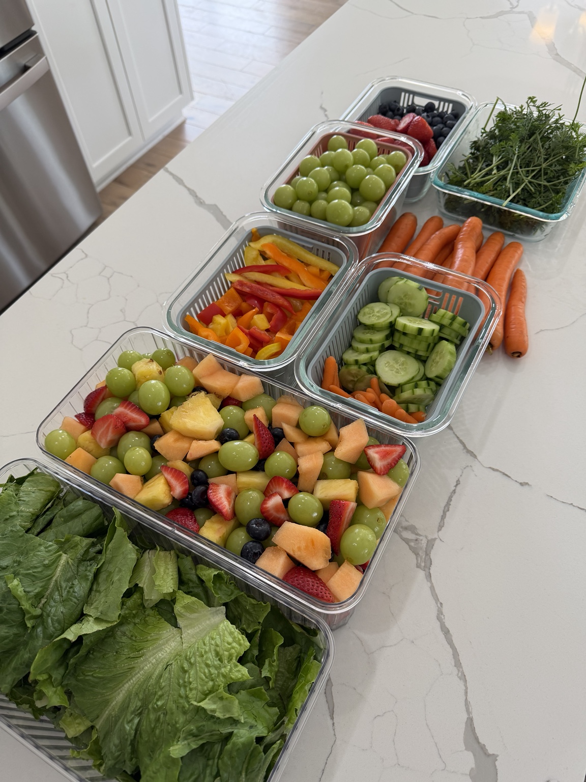 Before and after comparison for Grocery Reset + Produce Prep